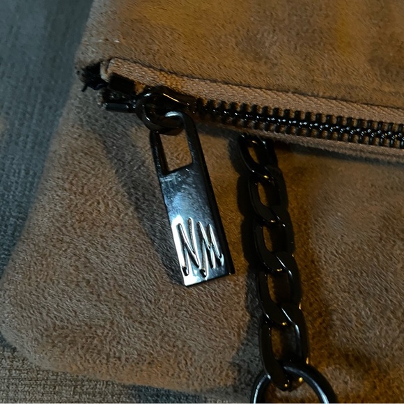 Neiman Marcus Convertible Clutch Tan Shoulder Bag Gold Foil Accent - Picture 5 of 10